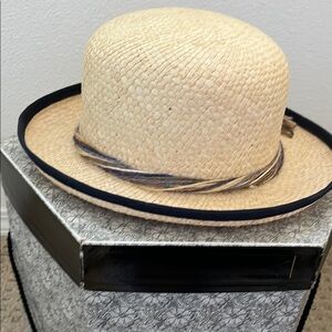 Tan and Black Hat with Woven Texture